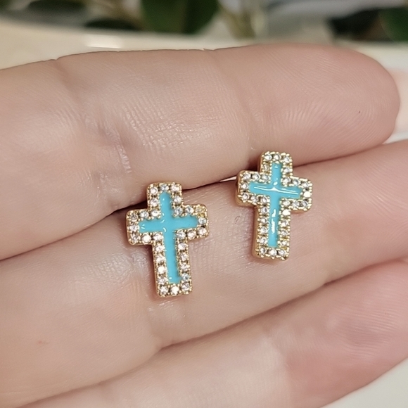 Blue Shimmer Cross Post Earrings, S925 - Picture 5 of 5